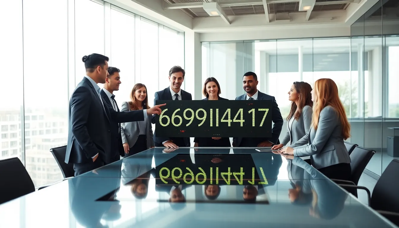 diverse professionals discussing a numerical data concept in a modern office.